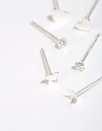 Sterling Silver Heart & Butterfly Stud Earring Pack