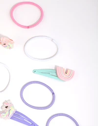 Kids Pastel Rainbow Hair Clips & Ties with Pouch