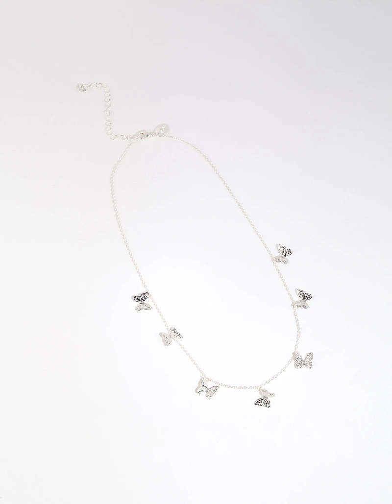 Silver Multi Butterfly Station Necklace