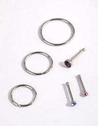 Surgical Steel Graduated Stud & Hoop Nose Stud & Ring 6-Pack