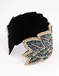 Multicolored Seed Bead Leaf Cuff Bangle