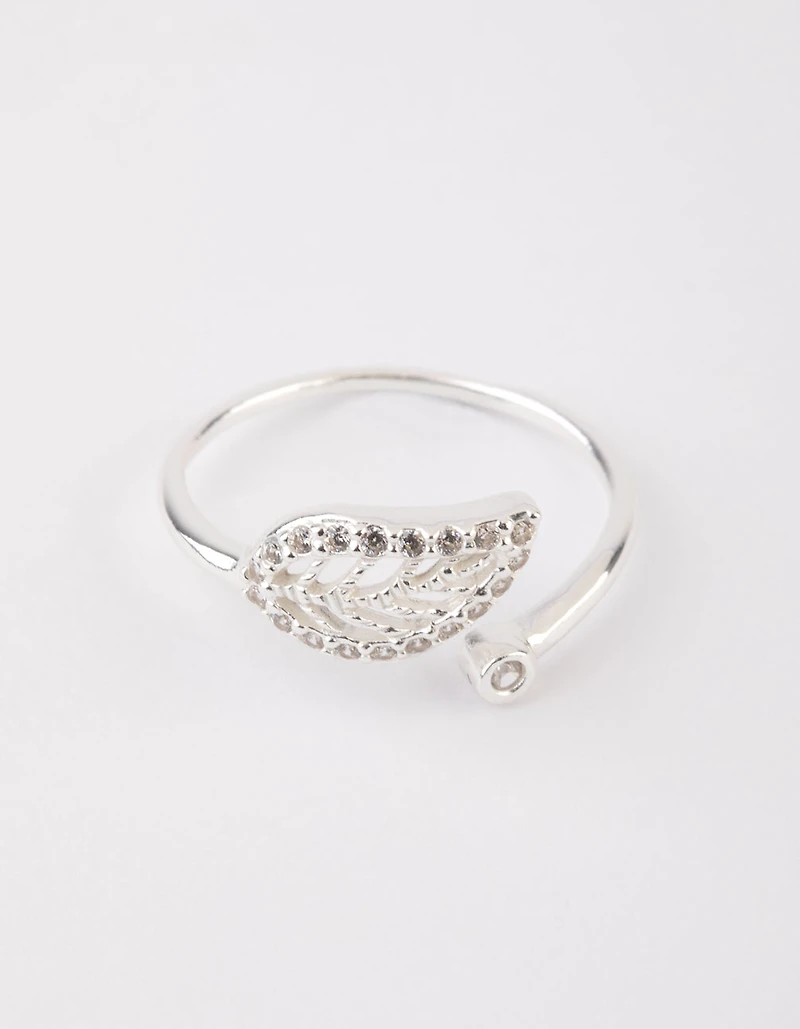Sterling Silver Diamante Leaf Open Ring
