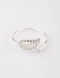 Sterling Silver Diamante Leaf Open Ring