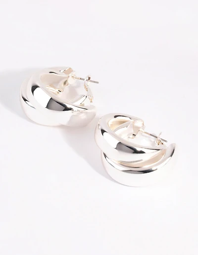 Silver Thick Double Hoop Earrings