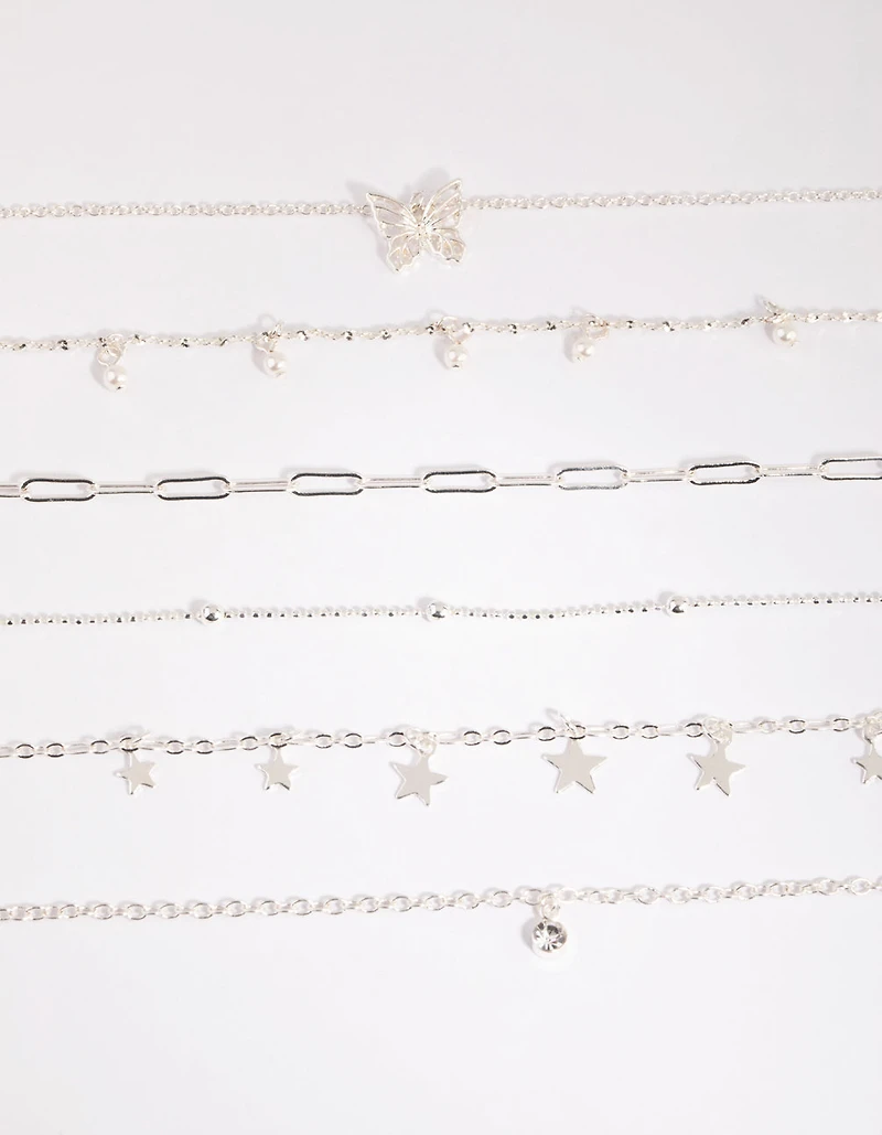 Pack de 6 colliers Silver Star & Pearl