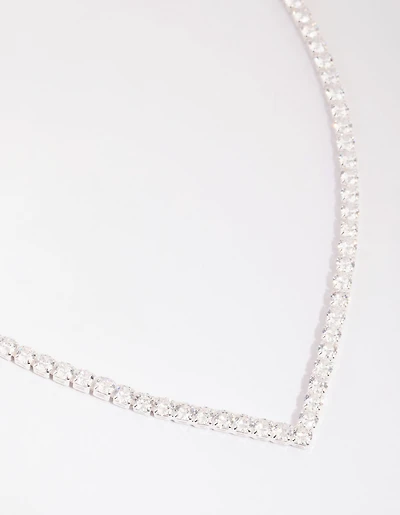 Silver Cubic Zirconia Cup Chain Pointed Tennis Necklace
