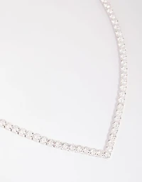 Silver Cubic Zirconia Cup Chain Pointed Tennis Necklace