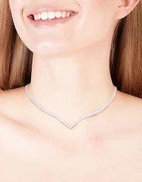 Silver Cubic Zirconia Cup Chain Pointed Tennis Necklace