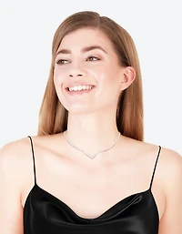 Silver Cubic Zirconia Cup Chain Pointed Tennis Necklace