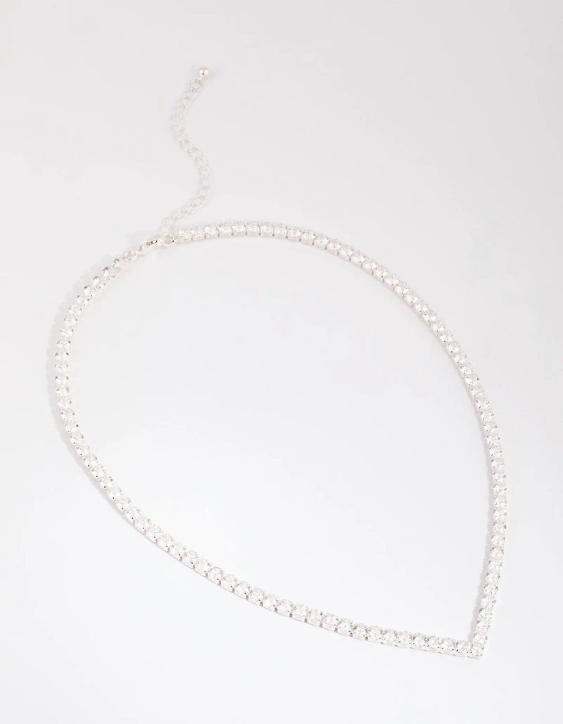 Silver Cubic Zirconia Cup Chain Pointed Tennis Necklace