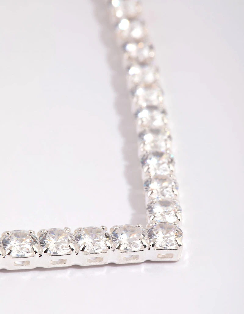 Silver Cubic Zirconia Cup Chain Pointed Tennis Necklace