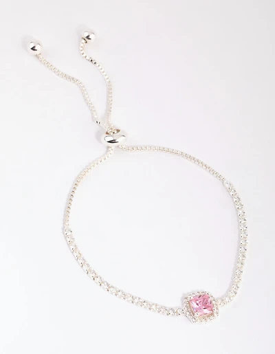 Silver Cubic Zirconia Square Halo Toggle Bracelet