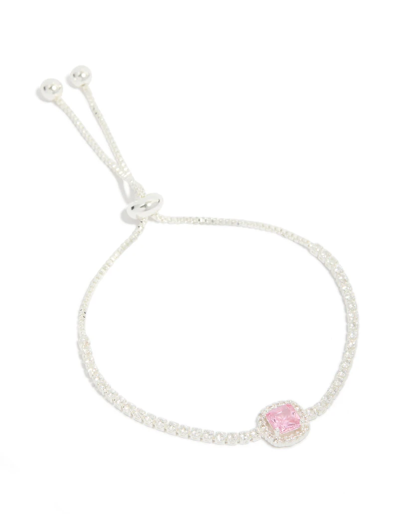 Silver Cubic Zirconia Square Halo Toggle Bracelet