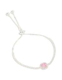 Silver Cubic Zirconia Square Halo Toggle Bracelet
