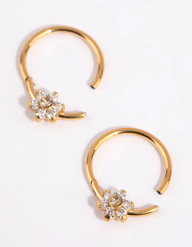 Gold Plated Surgical Steel Small Flower Hoop Earrings