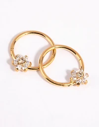 Gold Plated Surgical Steel Small Flower Hoop Earrings