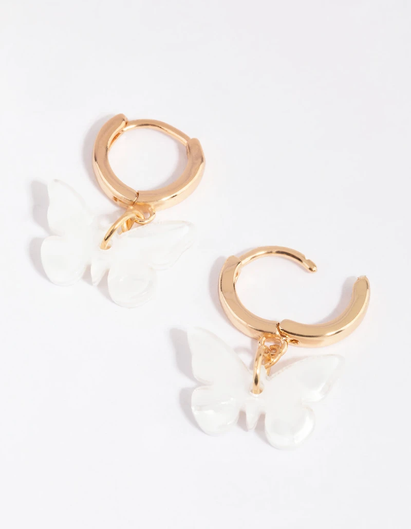 Gold & White Acrylic Butterfly Huggie Earrings
