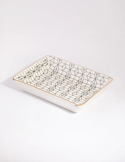 Rectangular Geometric Ceramic Trinket Tray
