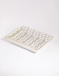 Rectangular Geometric Ceramic Trinket Tray