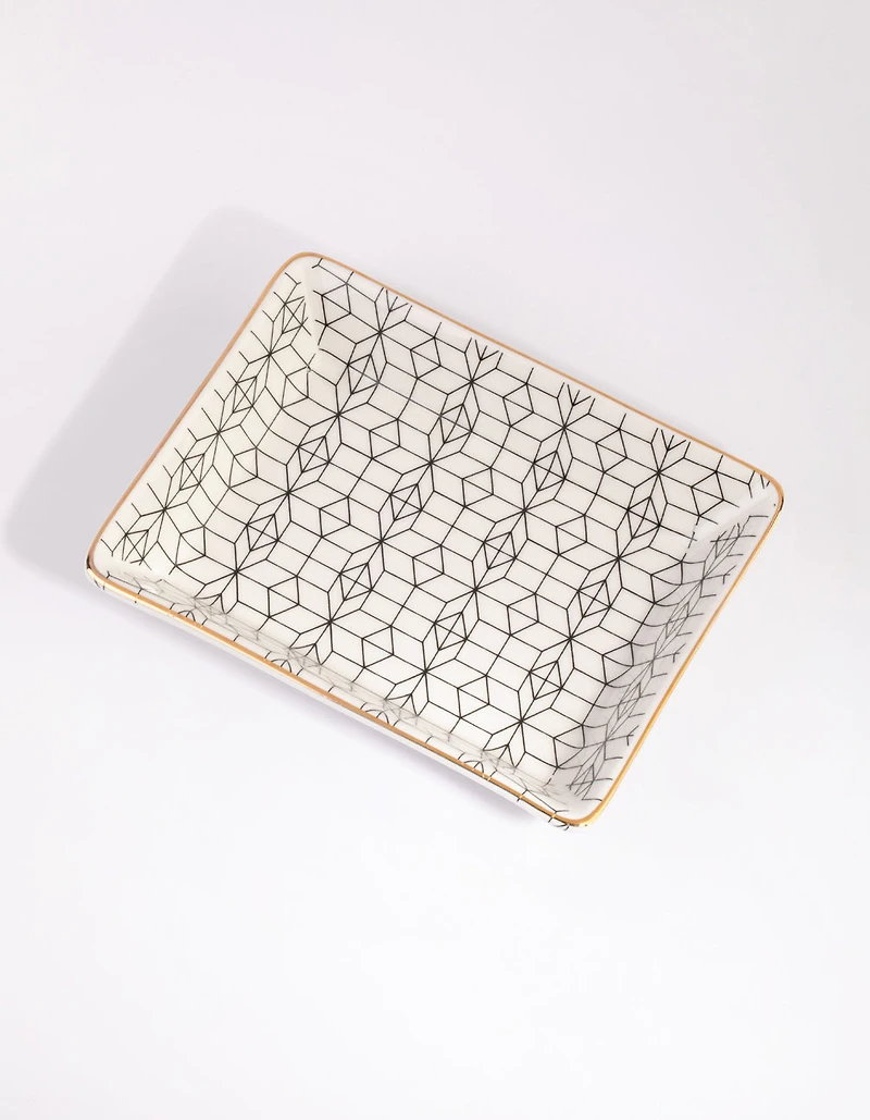 Rectangular Geometric Ceramic Trinket Tray