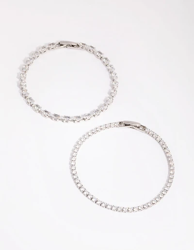 Silver Diamond Simulant Mixed Stone Bracelet Set