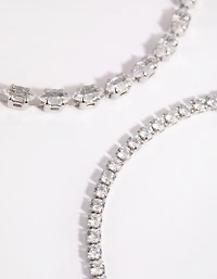 Silver Diamond Simulant Mixed Stone Bracelet Set