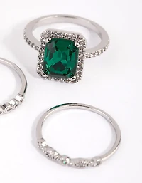 Silver Emerald Diamond Simulant Halo Ring Pack