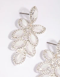 Silver Flower Cut Out Diamante Drop Earrings