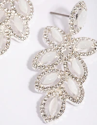 Silver Flower Cut Out Diamante Drop Earrings