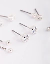 Silver Graduated Diamante Stud Earring 5-Pack