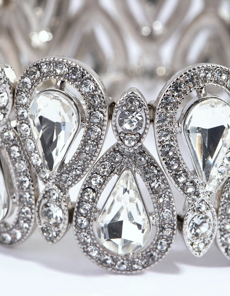 Silver Diamante Teardrop Stretch Bracelet
