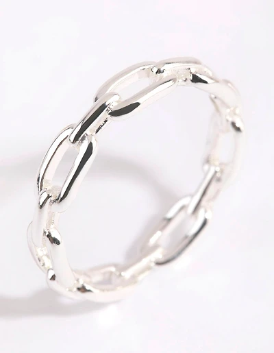 Silver Skinny Rectangle Link Ring