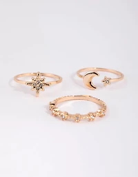 Gold Celestial Star Ring Stack