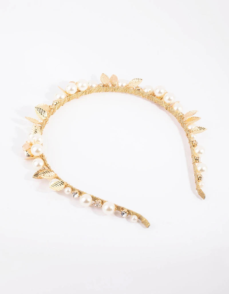 Gold Pearl & Flower Alice Band