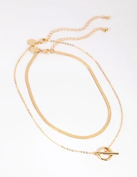 Gold Plated Snake & Fob Necklace Pack