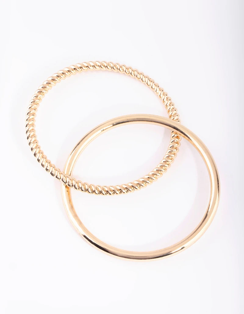 Gold Twisted & Plain Bangle Bracelet Set