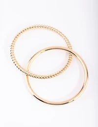 Gold Twisted & Plain Bangle Bracelet Set