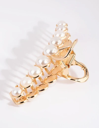 Gold Pearl Lady Finger Claw Clip