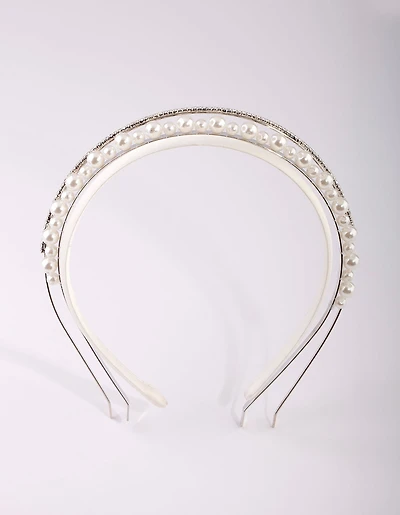 Silver Diamond & Pearl Headband