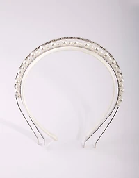 Silver Diamond & Pearl Headband