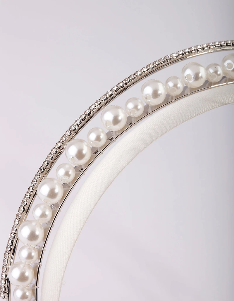 Silver Diamond & Pearl Headband