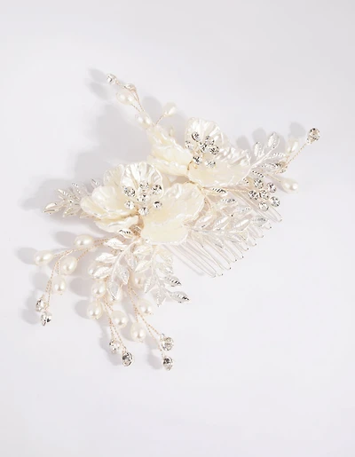 Silver Pearlised Flower Comb