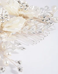 Silver Pearlised Flower Comb