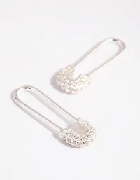 Sterling Silver Pave Safety Pin Earrings