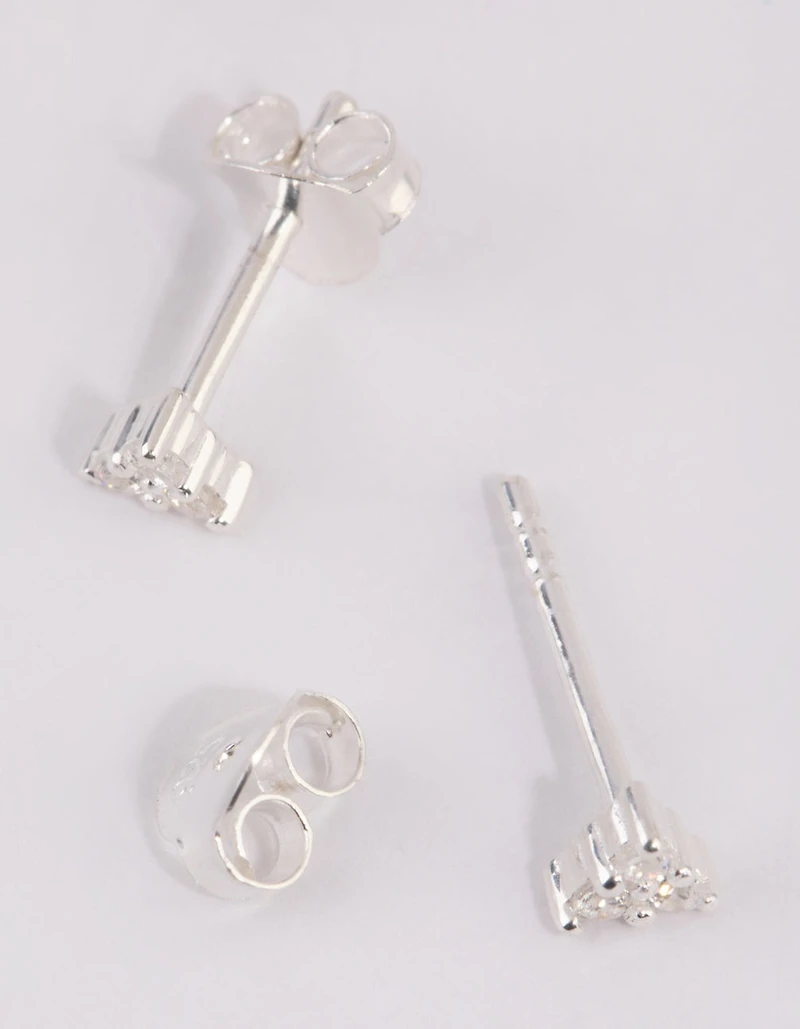 Sterling Silver Cubic Zirconia Triangular Stud Earrings
