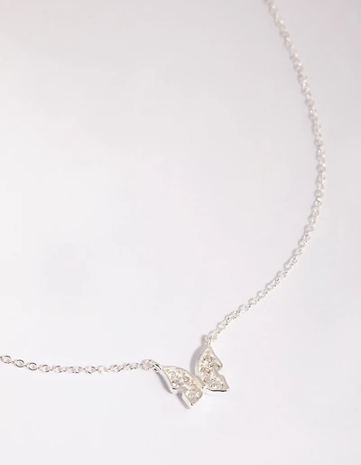 Sterling Silver Pave Butterfly Necklace