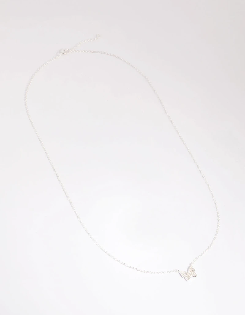 Sterling Silver Pave Butterfly Necklace