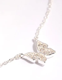 Sterling Silver Pave Butterfly Necklace