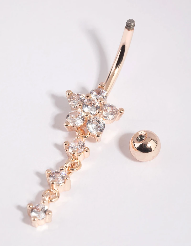 Rose Gold Surgical Steel Flower Belly Bar