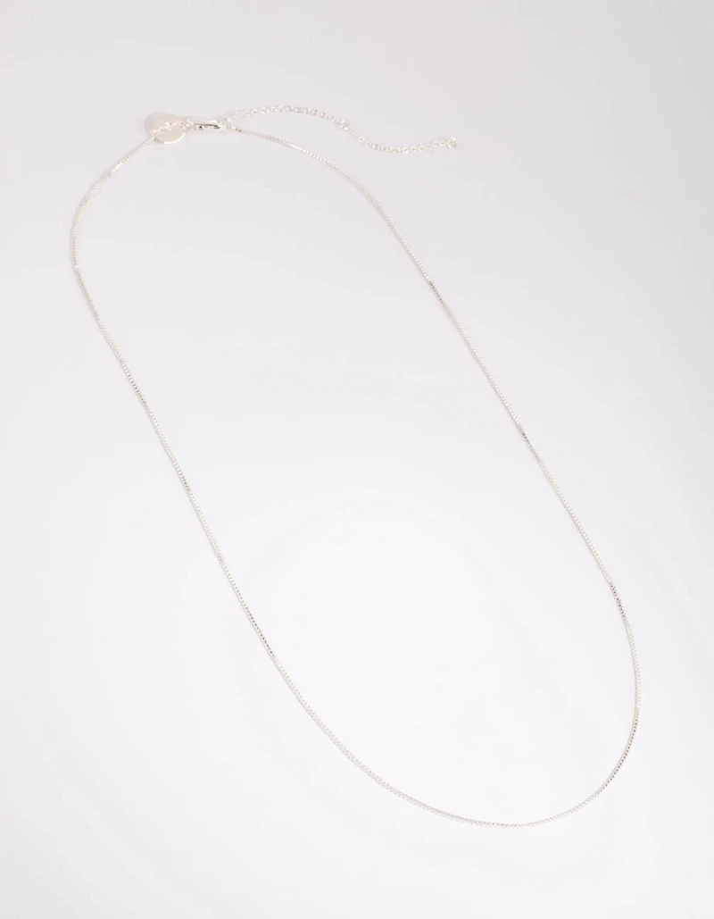 Silver Plated Long Box Chain Necklace
